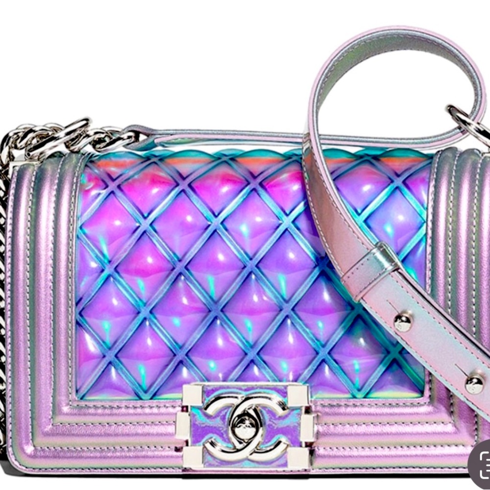 Authentic limited edition CHANEL LE BOY BAG SILVER NAPA LEATHER & POLYURETHANE